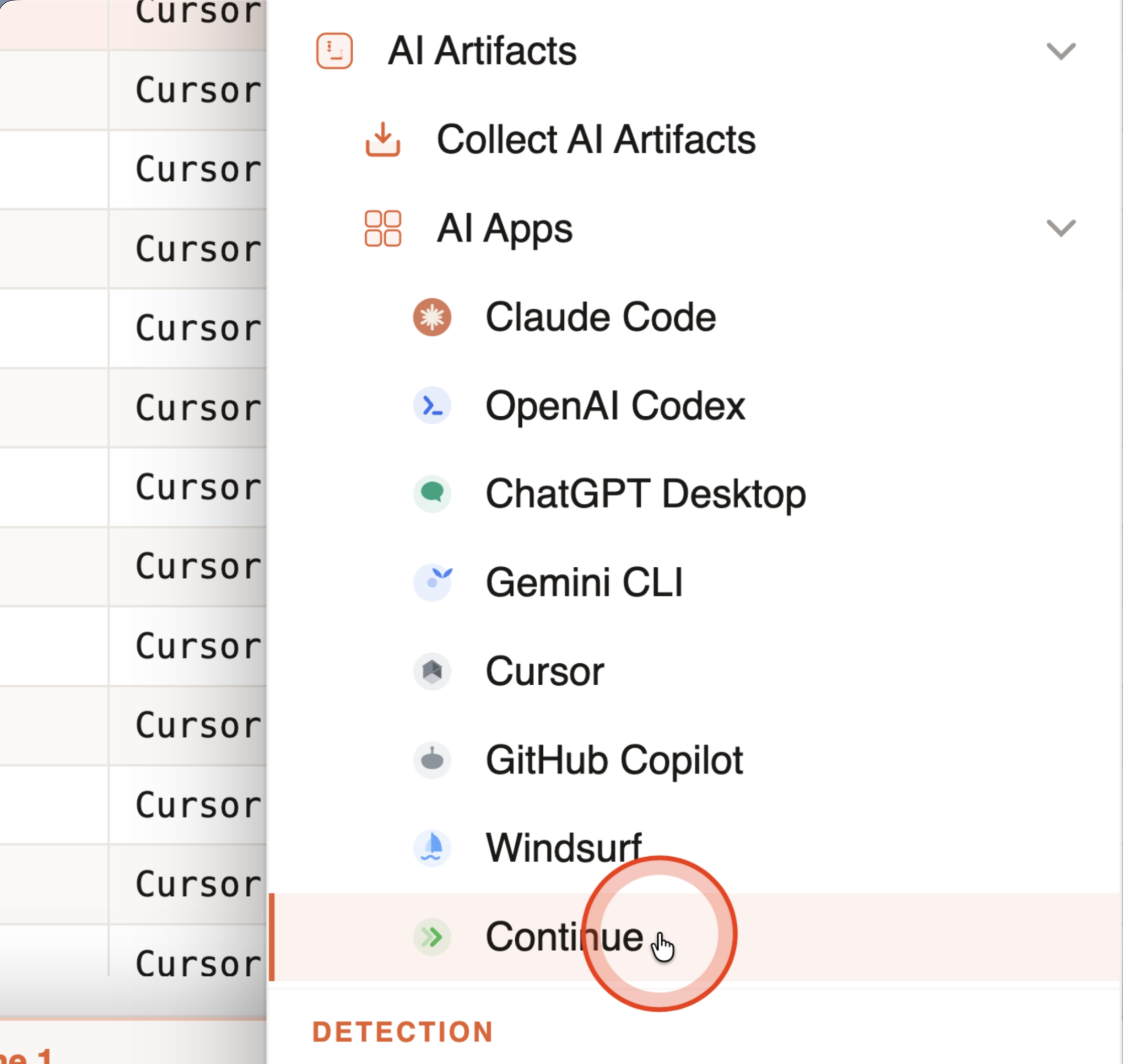 Tools → Analysis → AI Artifacts with Collect AI Artifacts and the AI Apps submenu